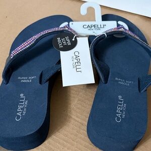 Capelli New York Navy Flip Flops with Beaded Straps